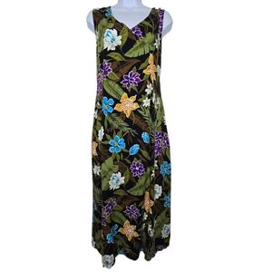D.P.S. New York sleeveless maxi dress featuring a tropical Hawaiian floral print